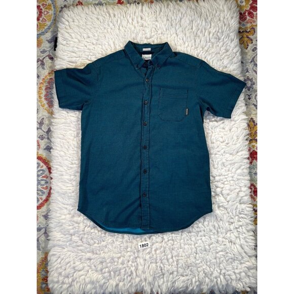 Columbia Mens Shirt Short Sleeve Sz Med Button Down Blue Striped Pocket Stretch - Picture 1 of 7